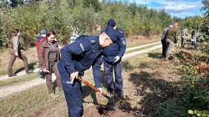 Akcja sadzenia lasu i alei dębów w leśnictwie Pyszków z udziałem służb mundurowych, samorządowców, uczniów.