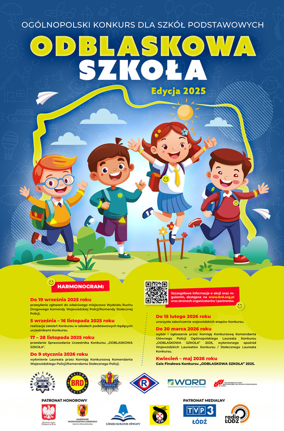 Na zdjęciu jest plakat informujący o Ogólnopolskim Konkursie dla Szkół Podstawowych na którym przedstawione są dzieci.