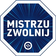 Na zdjęciu przedstawiony jest znak, gdzie na grantowym tle znajduję się napis: &quot; MISTRZU ZWOLNIJ&quot;